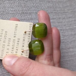 Anthropologie Green Crystal Earrings with Gift Pouch